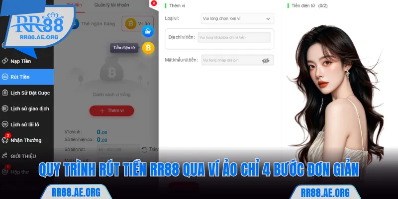 Chọn loại ví và nhập địa chỉ ví rút tiền RR88